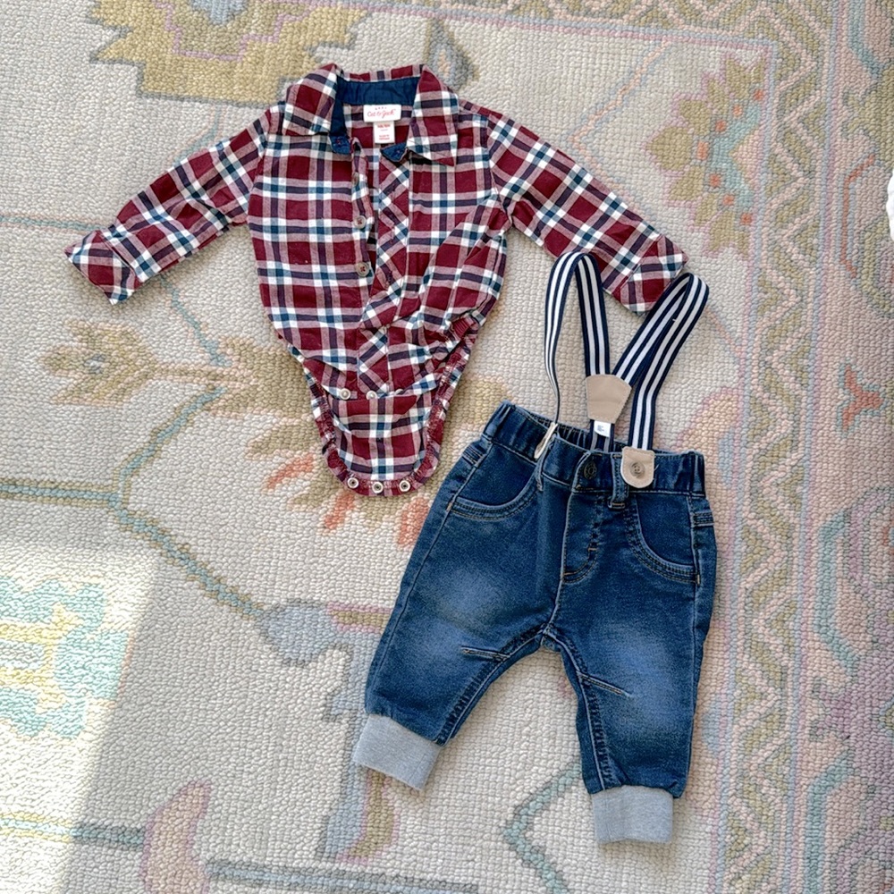 Cat & Jack fall outfit with suspenders Newborn